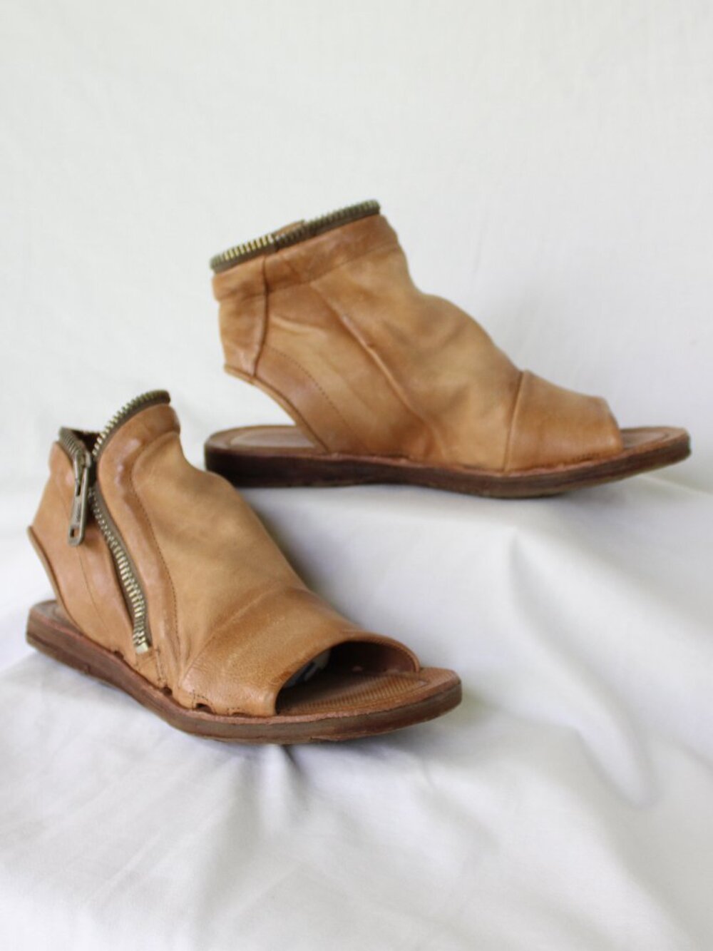 A.S. 98 Ritchie brown tan Leather Mule Flat Shoes sandal Naylor zipper gladiator